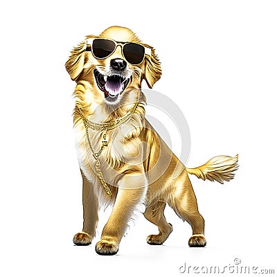 Lovely Golden retriveer dancing on white background Stock Photo