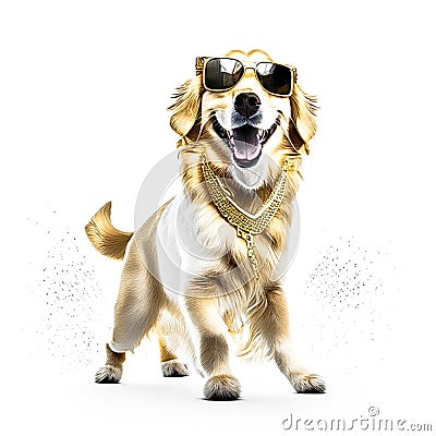 Lovely Golden retriveer dancing on white background Stock Photo