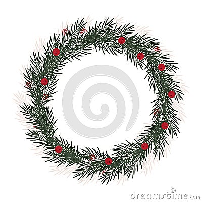 Lovely Green Christmas Tree Sprigs. White Background. No Text. Vector Illustration