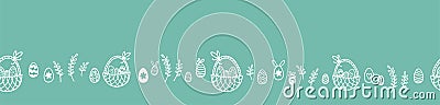Lovely hand drawn horizontal Easter seamless pattern, cute eggs ad flowers, great for spring textiles, banners, wallpapers, Vector Illustration