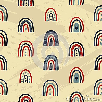 Lovely hand drawn patriotic seamless pattern, USA doodle background, great for 4th of July textiles, wrapping, banners, wallpapers Vector Illustration
