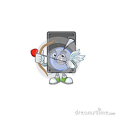 A lovely hard disk Cupid with arrow and wings Vector Illustration