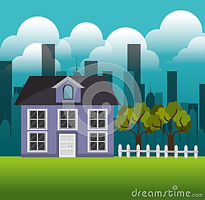 Lovely house family suburb landscape Vector Illustration