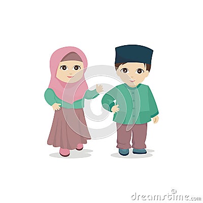 Lovely islamic - muslim kids Cartoon Illustration