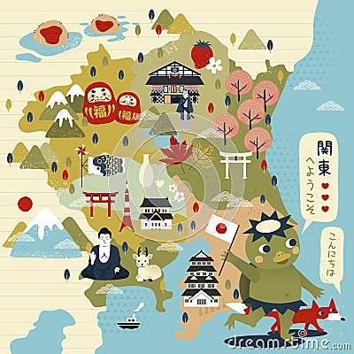 Lovely Japan travel map Vector Illustration