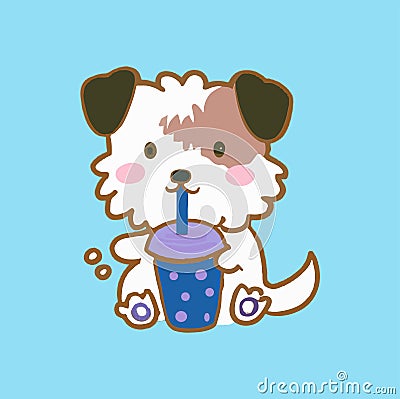 Lovely kawaii dog. Bubble tea Vector Illustration