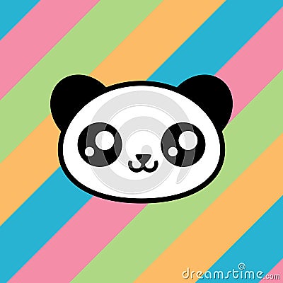 Lovely kawaii panda smiling head on rainbow colors background Vector Illustration