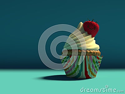 KAWAII LOVELY CUTE STRAWBERRY CUPCAKE 3D ILLUSTRATION Stock Photo