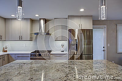 Lovely kitchen room with kitchen island Stock Photo