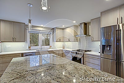 Lovely kitchen room with kitchen island Stock Photo