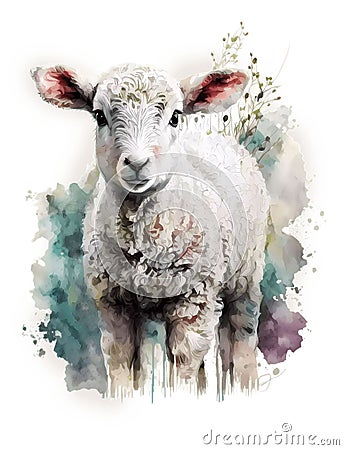 Lovely Lamb Watercolor Style Stock Photo