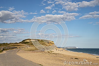 Lovely landscape image of Hengitsbury Head and Isle of Wight in distance on Summer evening on English South coast Stock Photo