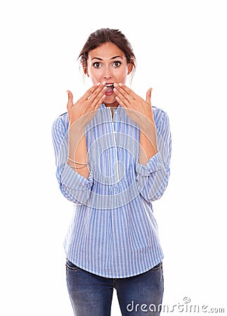 Lovely latin woman with surprised gesture Stock Photo