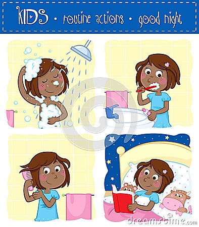 Lovely little black girl and her good night routine Stock Photo