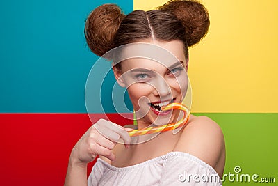 Lovely model with cane stick Stock Photo