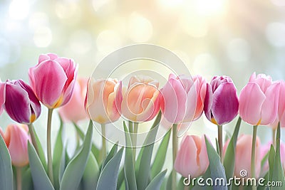 Lovely pastel colored tulips at white background Stock Photo