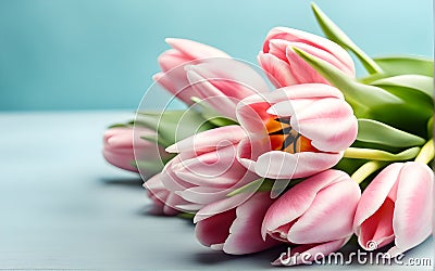 Lovely pastel pink tulips bunch. bouquet of tulips for banners Stock Photo