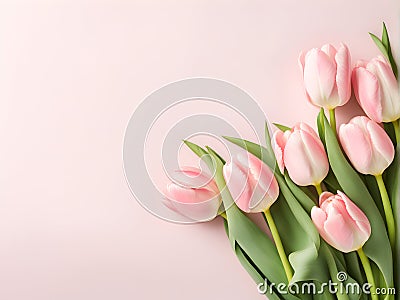 Lovely pastel pink tulips bunch. bouquet of tulips for banners Stock Photo