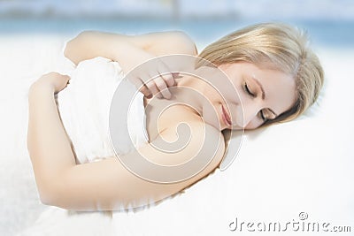 Lovely portrait of a sleeping blond woman Stock Photo