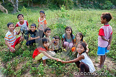 Lovely, pretty Asia children in countryside Editorial Stock Photo