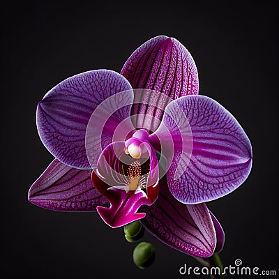 Lovely purple orchid isolated on black close up. Beautiful floral background Stock Photo