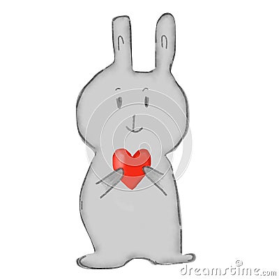 Lovely rabbit holding a red heart on a white Stock Photo