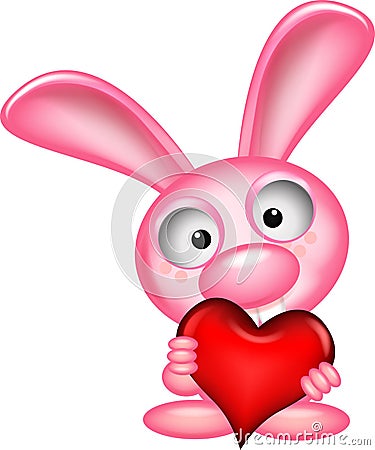 Lovely rabbit holds love heart Cartoon Illustration