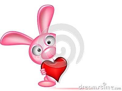 Lovely rabbit holds love heart Cartoon Illustration