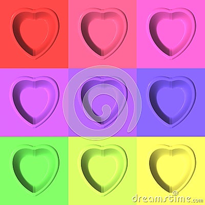 Lovely rainbow neon nine hearts in pop art stile Stock Photo