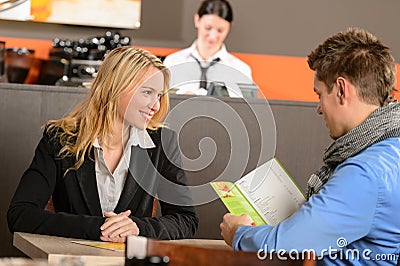 Lovely romantic couple dating in bar Stock Photo