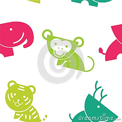 Lovely seamless pattern wildlife cartoon in white background Vector Illustration