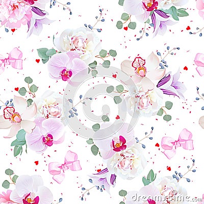 Lovely seamless vector pattern in purple, pink and white tones Vector Illustration