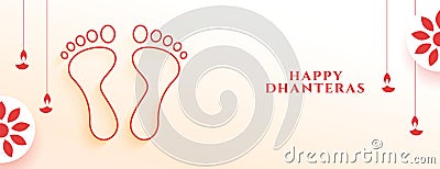 lovely shubh dhanteras goddess charan banner for blessings Vector Illustration