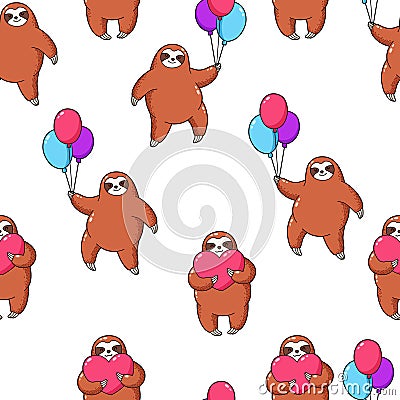 Vector seamless pattern, background. Lovely sloths. Template for printing, web design, clothing, advertising, textiles Vector Illustration