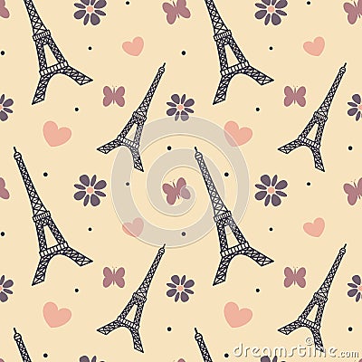 Lovely soft eiffel tower seamless pattern background illustration Vector Illustration