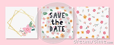 Charming Save the Date Lovely spring concept card. Awesome flowers and birds made in watercolor technique. Bright Vector Illustration