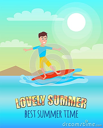 Lovely Summer Best Summertime Poster Surfing Sport Vector Illustration