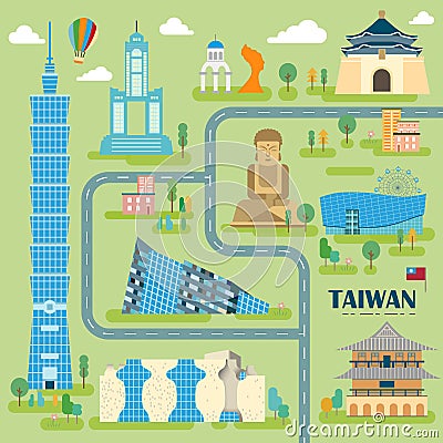 Lovely Taiwan travel map Vector Illustration