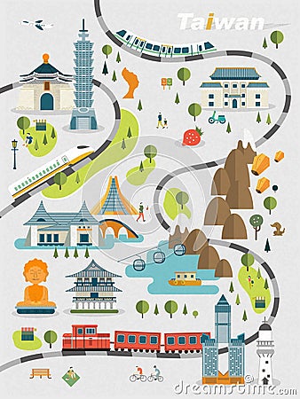 Lovely Taiwan travel map Vector Illustration