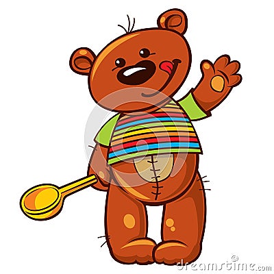 Lovely teddy bear holding a spoon Vector Illustration