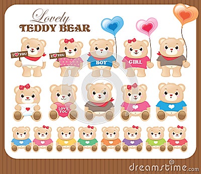Lovely teddy bears collection Vector Illustration