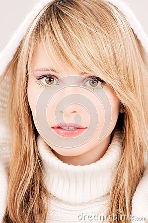 Lovely teenage girl in hoodie Stock Photo