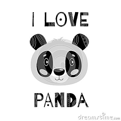 Lovely vector illustration with an animal panda. White background. Black and white color. Cartoon Illustration