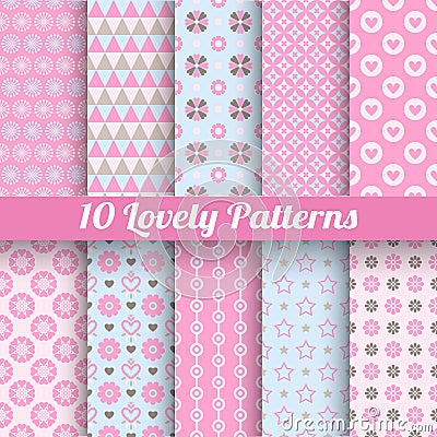 Lovely vector seamless patterns (tiling, with Vector Illustration