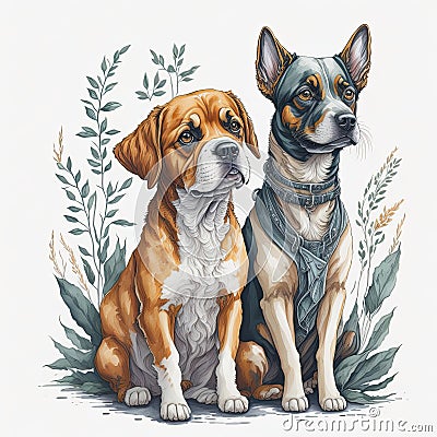 Lovely watercolor pet dogs illustrations Cartoon Illustration