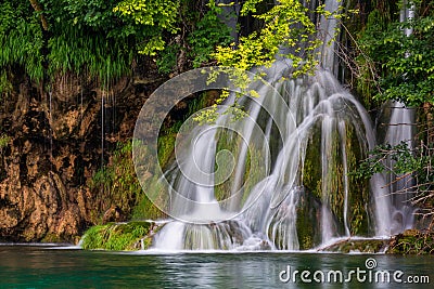 Lovely waterfall in Plitvice Lakes National Park Stock Photo