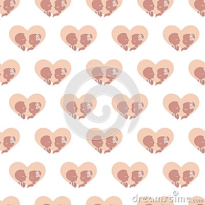 Lovely Wedding Groom and Bride Silhouette Vector Seamless Pattern Vector Illustration