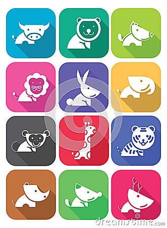 Lovely white wildlife animal cartoon in flat color with long shadow button Vector Illustration