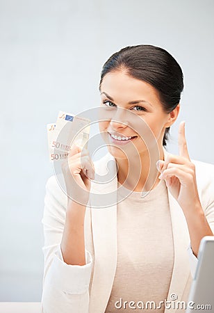 Lovely woman with euro cash money Stock Photo