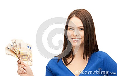 Lovely woman with euro cash money Stock Photo